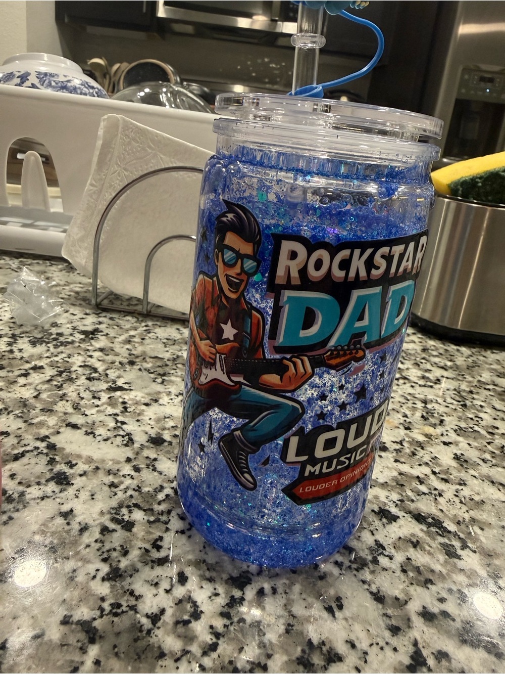 Rockstar Dad Blue Glitter Drink Tumbler - Unbranded